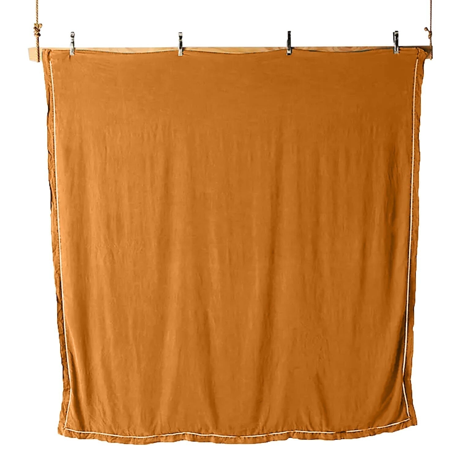 Embroidered Edge Mustard Yellow 100% Pure Linen | Linen Cotton Mix | 3 Piece Duvet Set | 4 Piece Sheet Set | Handmade | Pre-washed | Soft-n/a-DECOROLALA