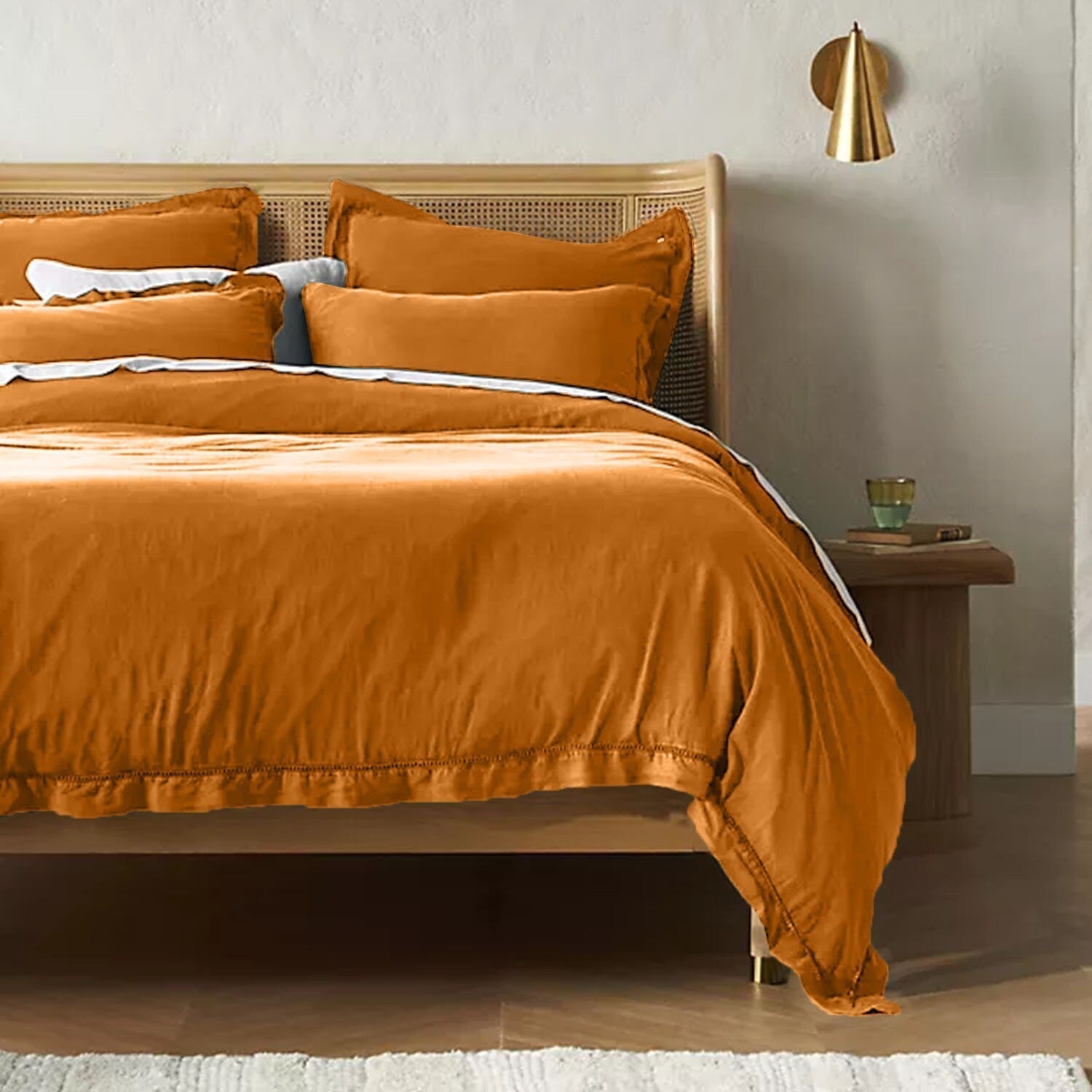 Embroidered Edge Mustard Yellow 100% Pure Linen | Linen Cotton Mix | 3 Piece Duvet Set | 4 Piece Sheet Set | Handmade | Pre-washed | Soft-DECOROLALA
