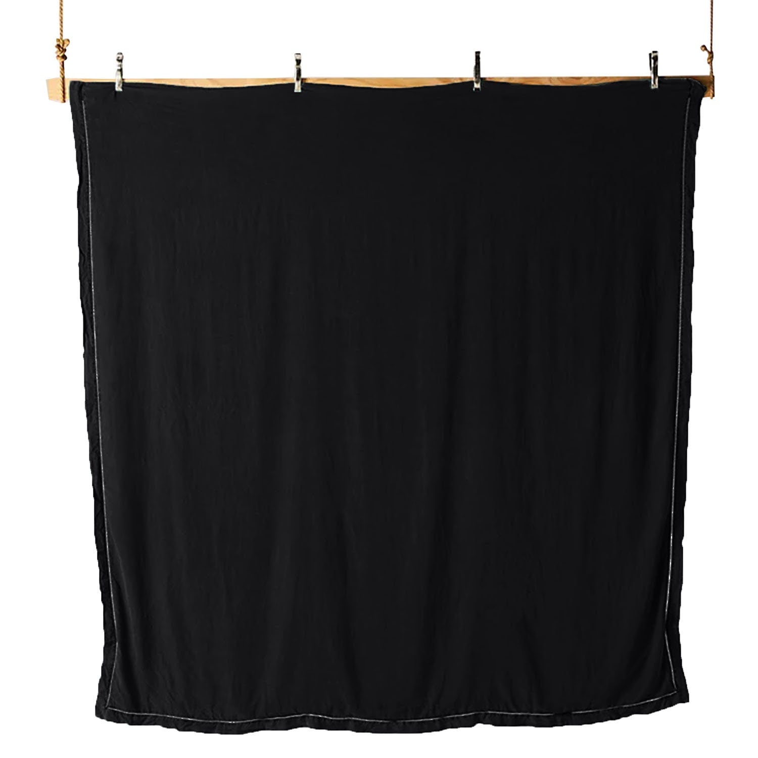 Embroidered Edge Pure Black 100% Pure Linen | Linen Cotton Mix | 3 Piece Duvet Cover Set | 4 Piece Sheet Set | Handmade | Pre-washed | Soft-n/a-DECOROLALA