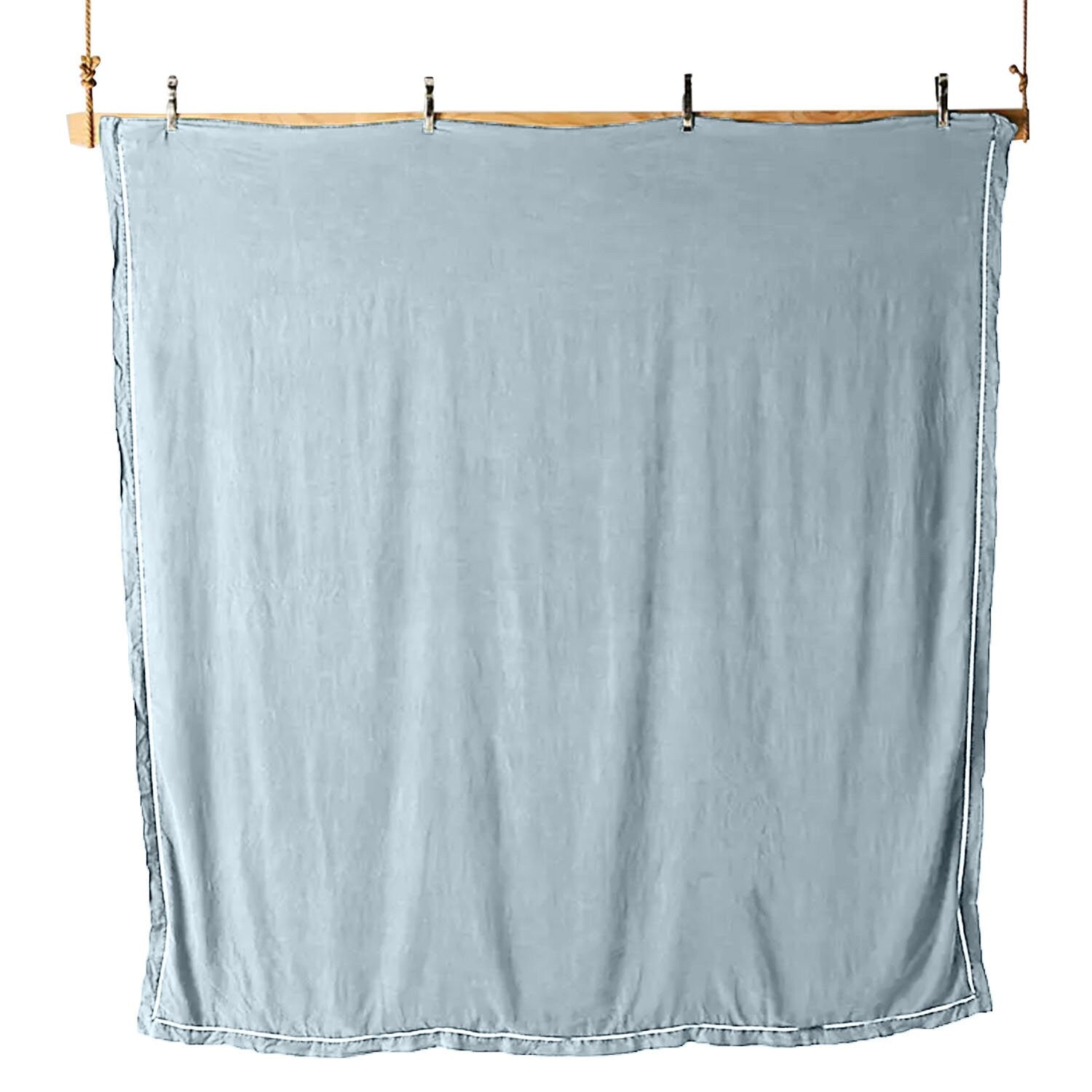 Embroidered Edge Sky Blue 100% Pure Linen | Linen Cotton Mix | 3 Piece Duvet Cover Set | 4 Piece Sheet Set | Handmade | Pre-washed | Soft-n/a-DECOROLALA