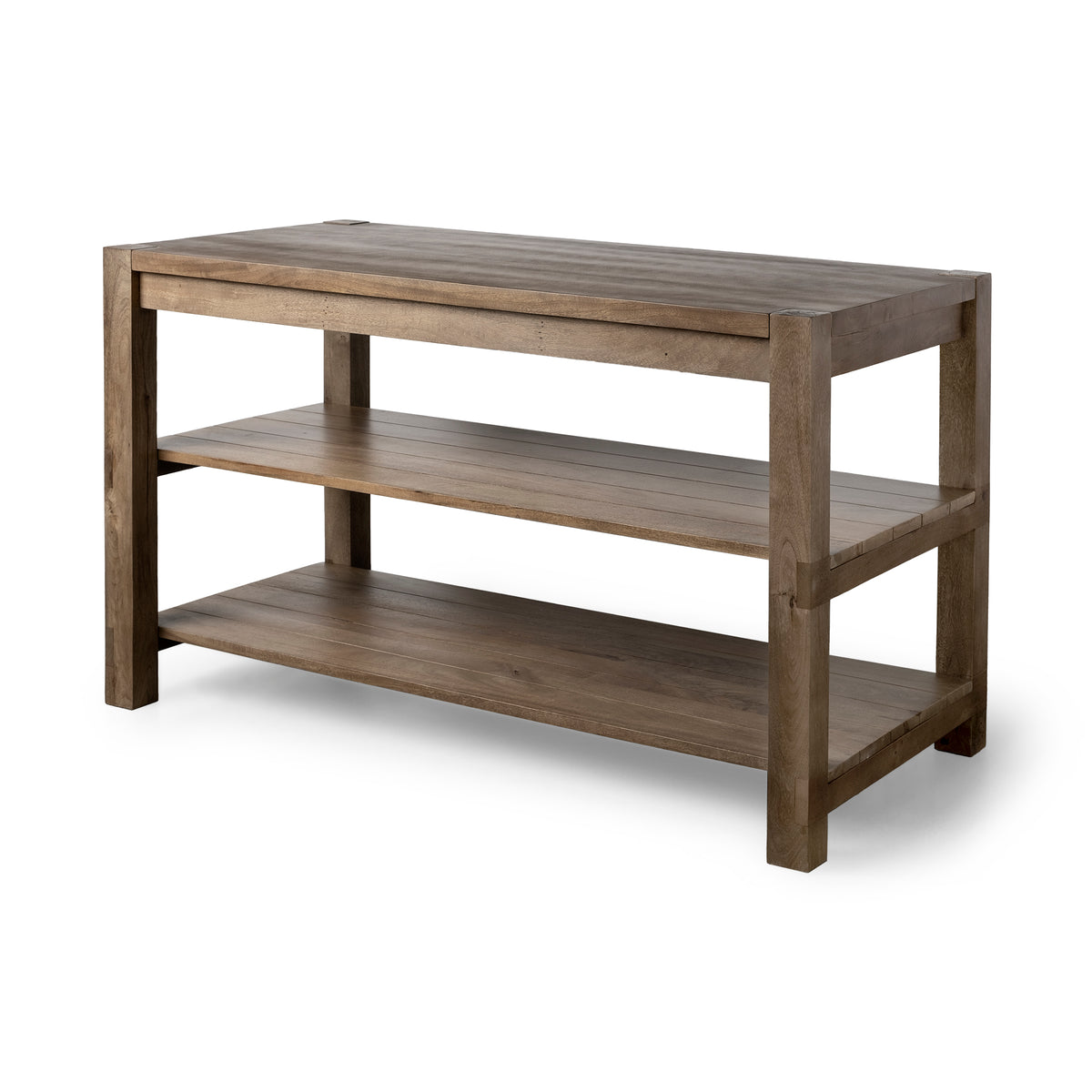 Emeril Brown Solid Wood Two-Tier Smooth Counter Top Kitchen Island-Kitchen Islands-DECOROLALA