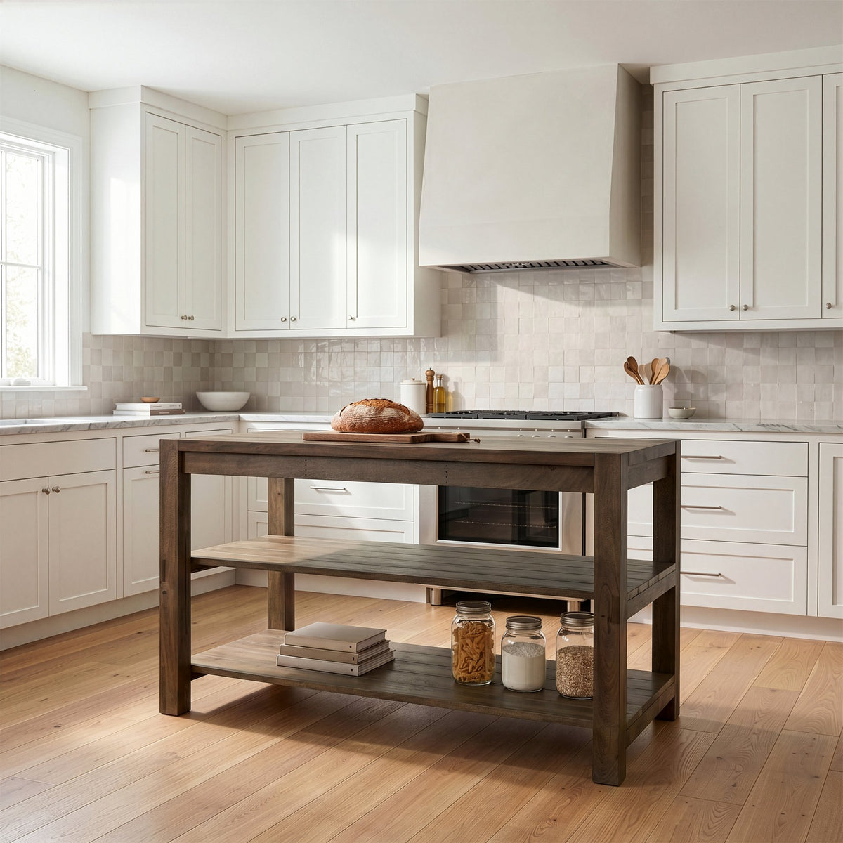 Emeril Brown Solid Wood Two-Tier Smooth Counter Top Kitchen Island-Kitchen Islands-DECOROLALA