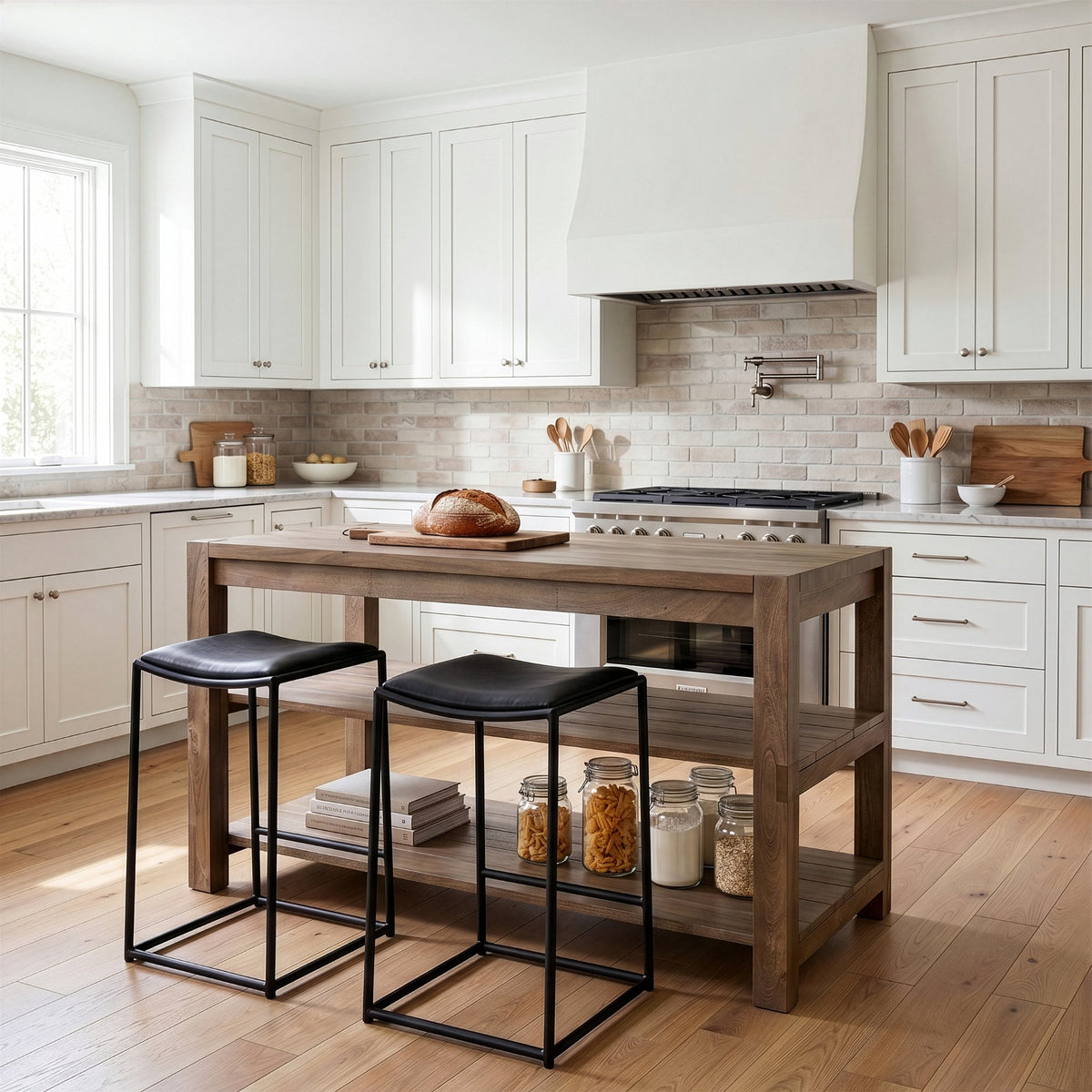Emeril Brown Solid Wood Two-Tier Smooth Counter Top Kitchen Island-Kitchen Islands-DECOROLALA