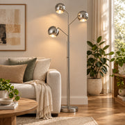 Emerson 3-Arm Floor Lamp - Brushed Steel Globe-Lighting-DECOROLALA