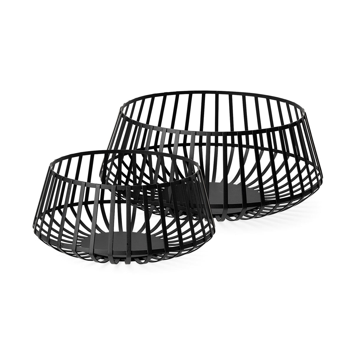 Emilio Set of 2 Black Metal Slated Bowls-Bowls-DECOROLALA
