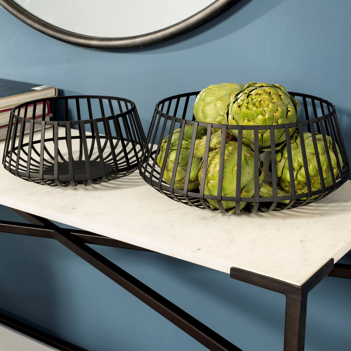 Emilio Set of 2 Black Metal Slated Bowls-Bowls-DECOROLALA