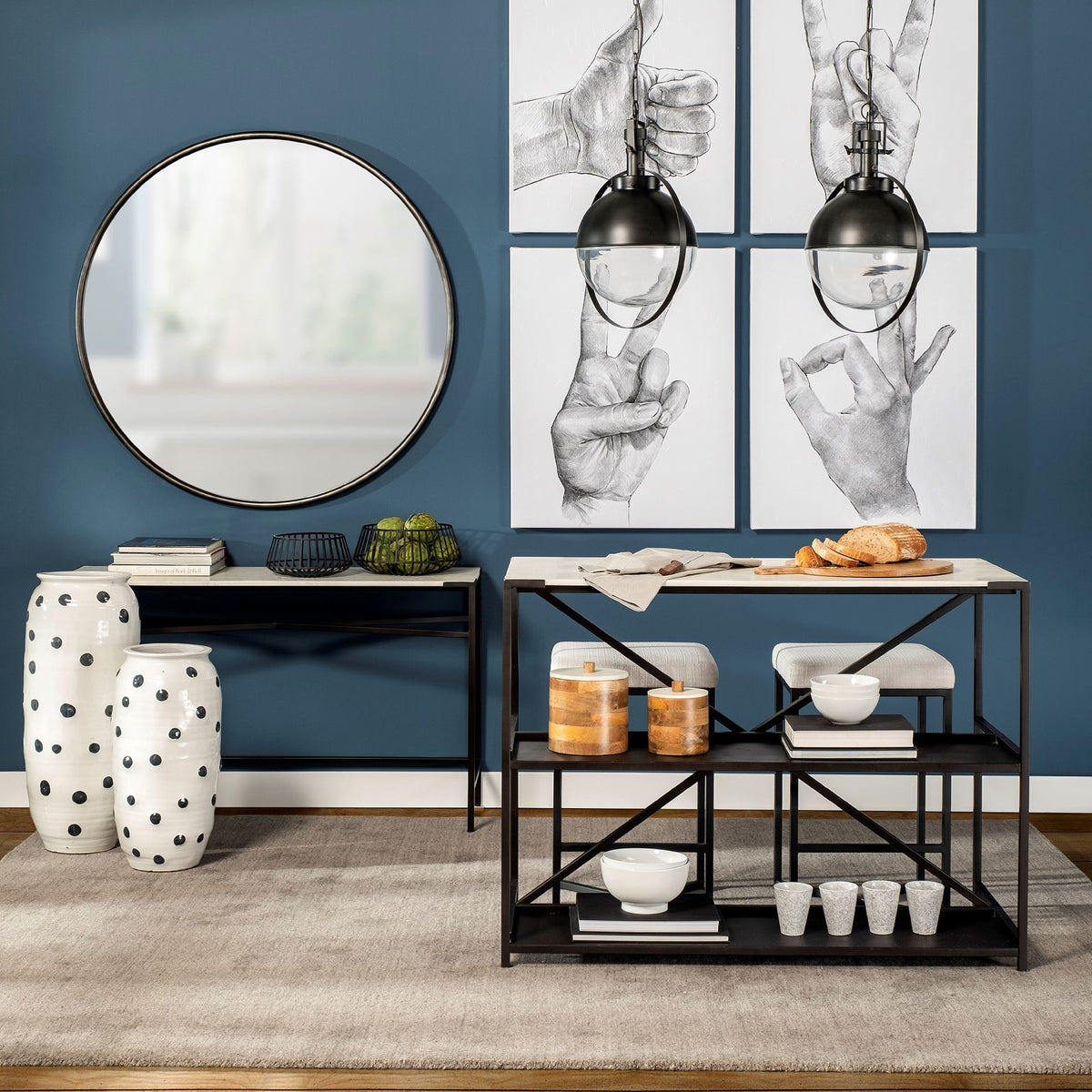 Emilio Set of 2 Black Metal Slated Bowls-Bowls-DECOROLALA