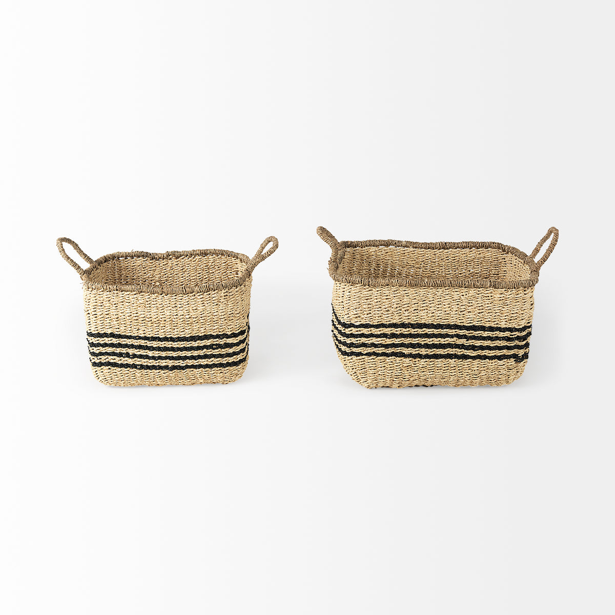 Emma Seagrass Baskets - Light Brown/Black Stripes Set of 2-Decorative Baskets-DECOROLALA