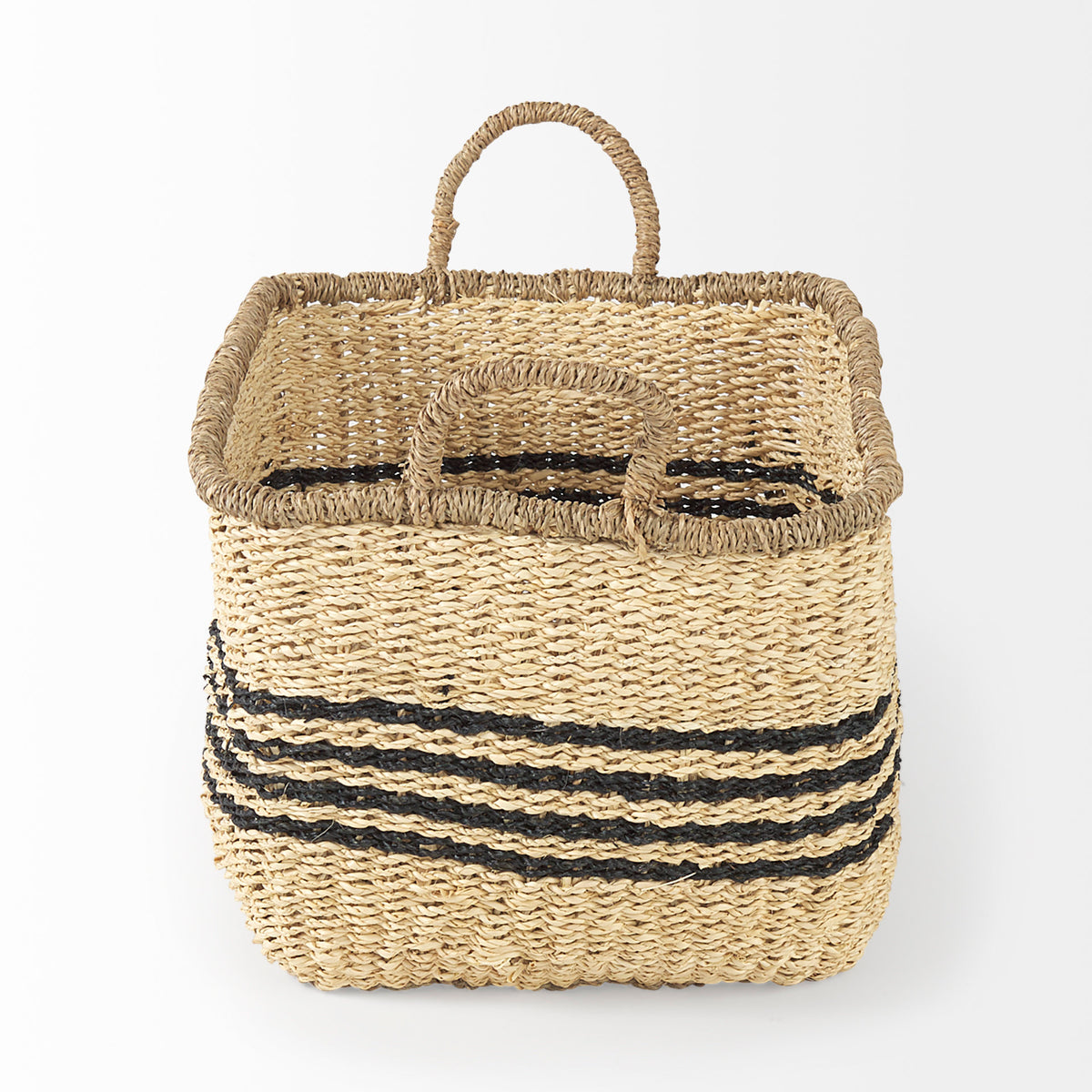 Emma Seagrass Baskets - Light Brown/Black Stripes Set of 2-Decorative Baskets-DECOROLALA