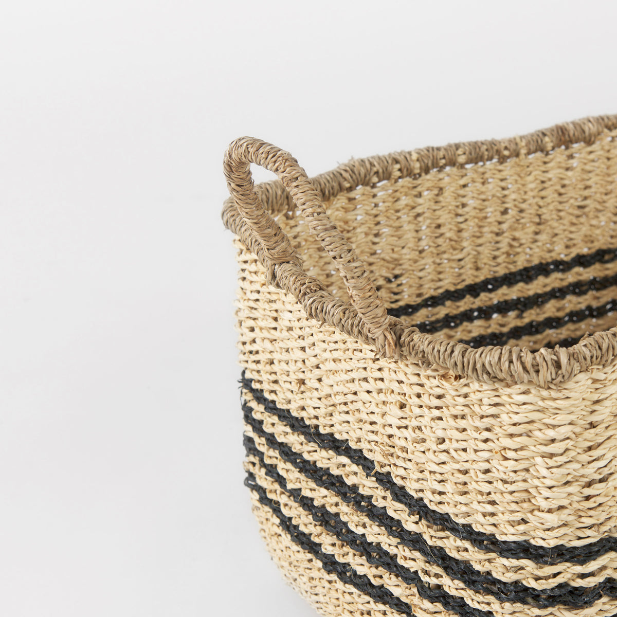 Emma Seagrass Baskets - Light Brown/Black Stripes Set of 2-Decorative Baskets-DECOROLALA
