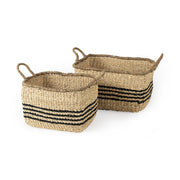 Emma Seagrass Baskets - Light Brown/Black Stripes Set of 2-Decorative Baskets-DECOROLALA
