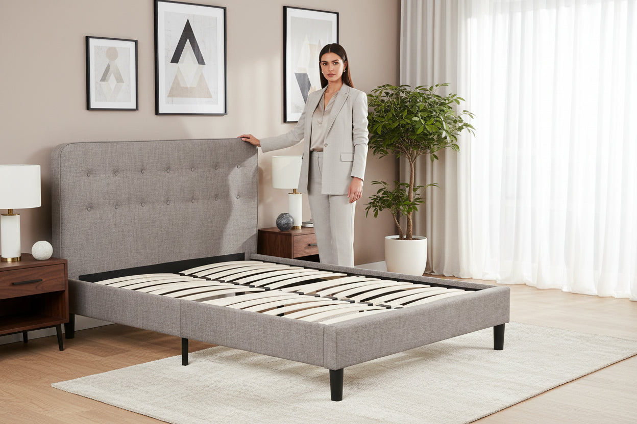 Emma Upholstered Button Tufted Platform Bed-Bedroom-DECOROLALA