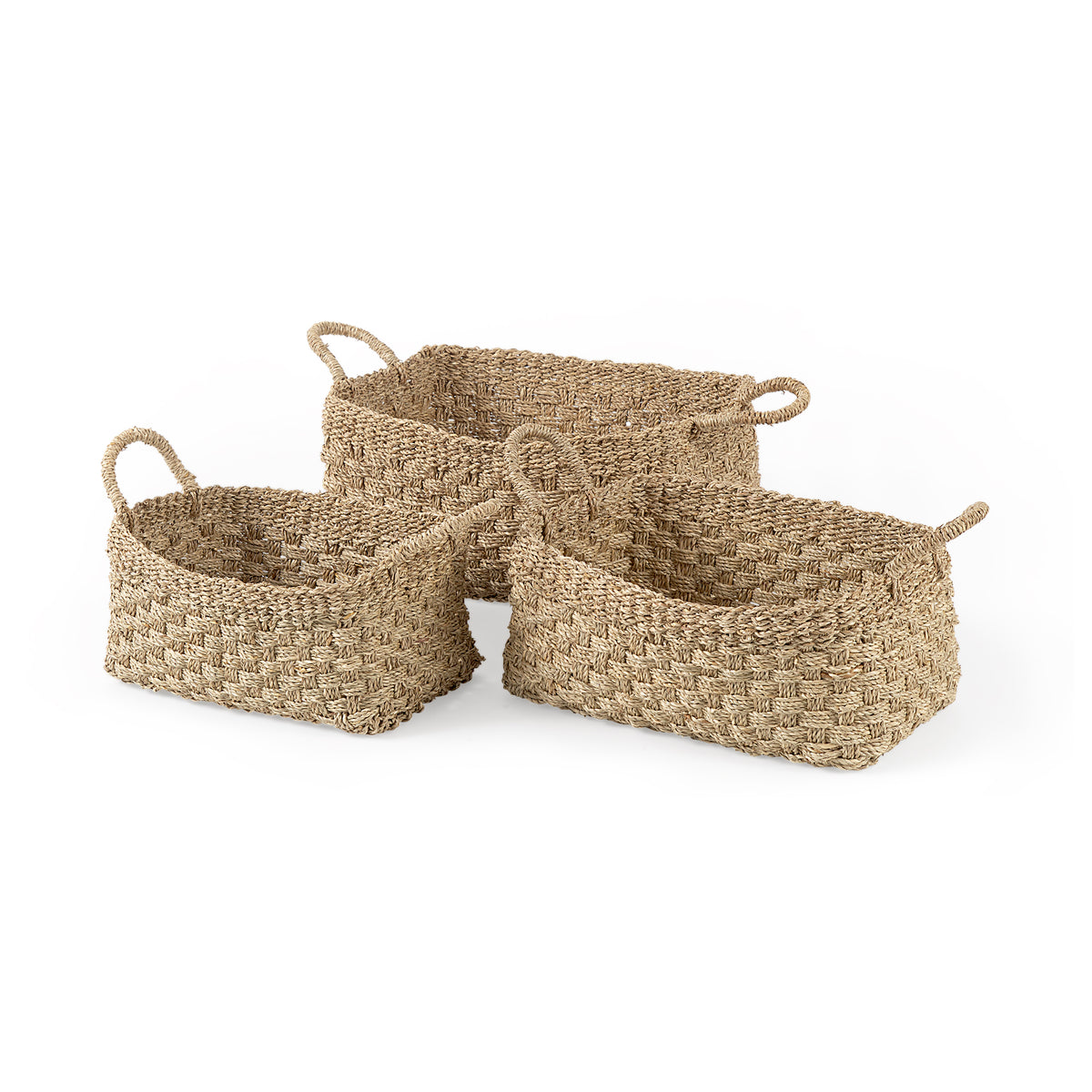 Emra Light Brown Seagrass Baskets - Set of 3-Decorative Baskets-DECOROLALA