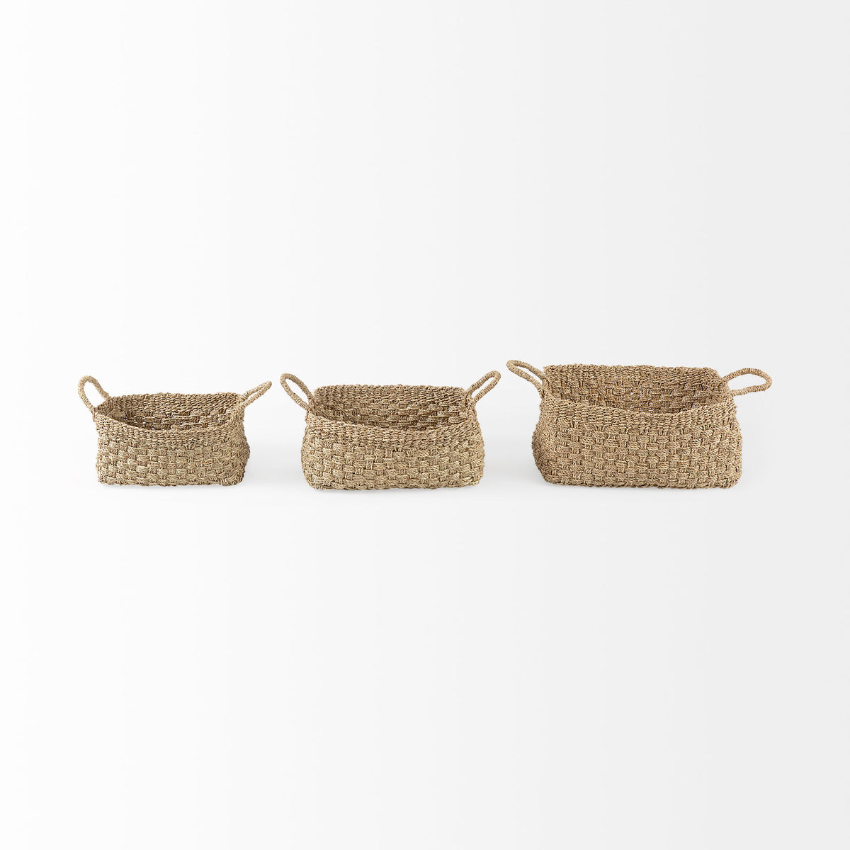 Emra Light Brown Seagrass Baskets - Set of 3-Decorative Baskets-DECOROLALA