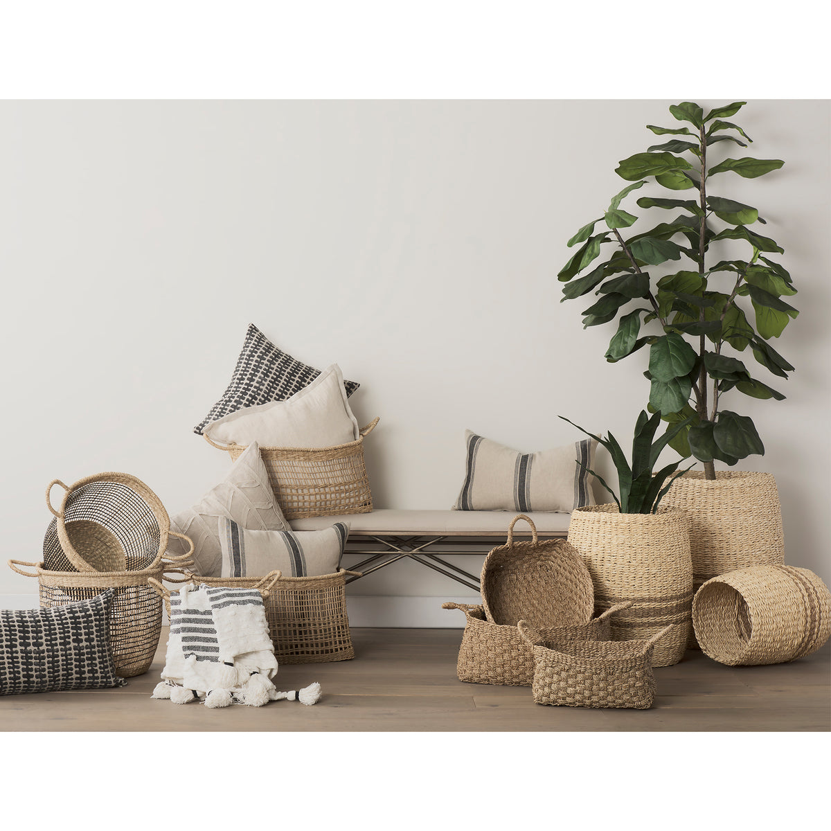 Emra Light Brown Seagrass Baskets - Set of 3-Decorative Baskets-DECOROLALA
