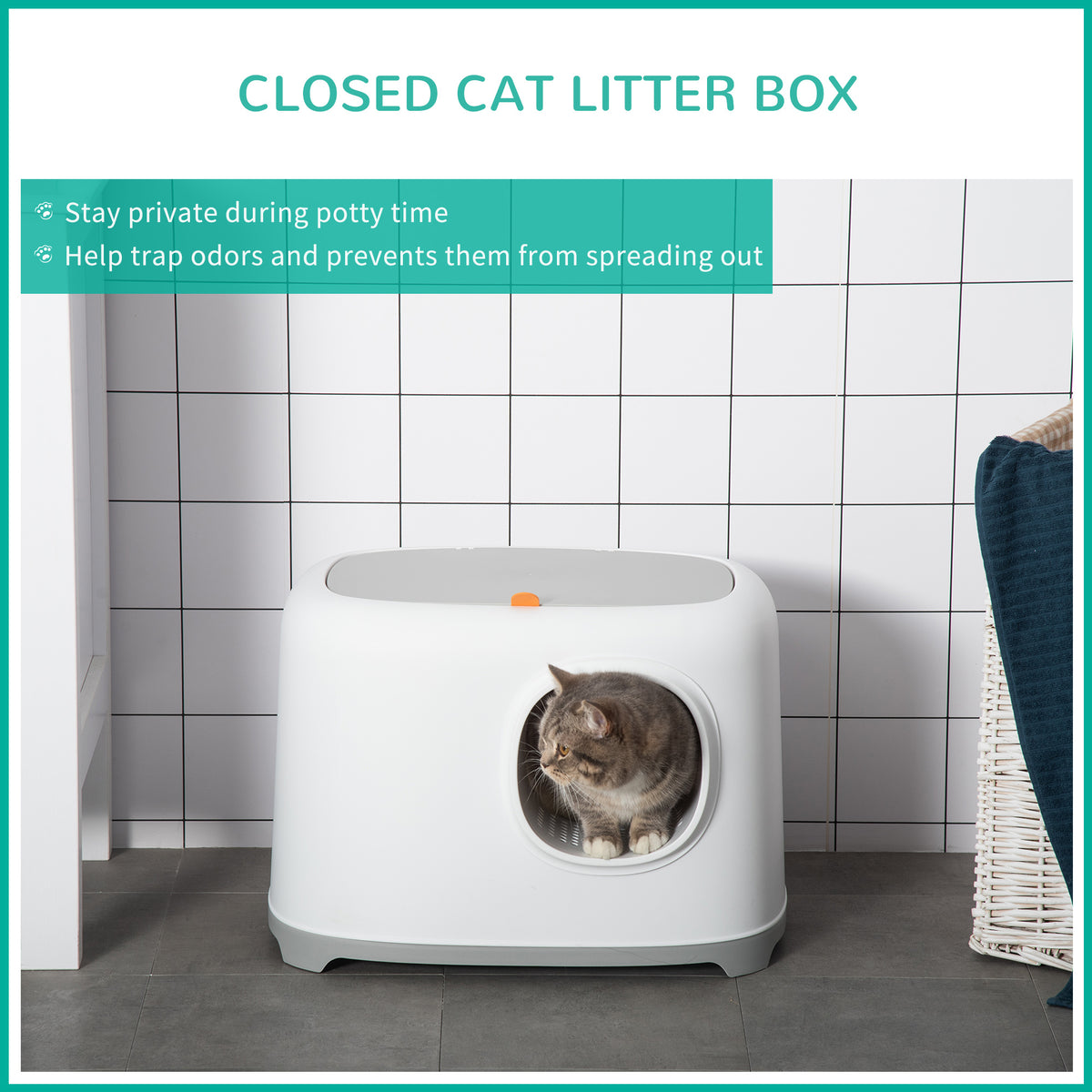 Enclosed Cat Litter Box with Anti-Sand Tunnel & Scoop - White-Cats-DECOROLALA