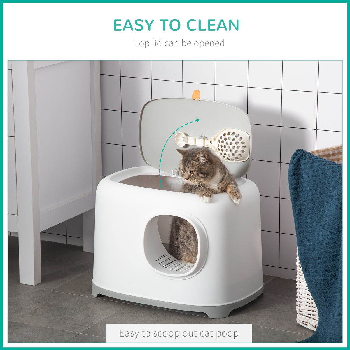 Enclosed Cat Litter Box with Anti-Sand Tunnel & Scoop - White-Cats-DECOROLALA