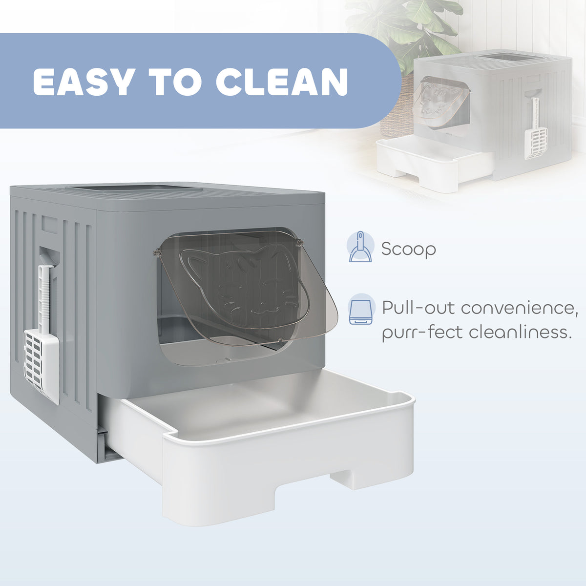 Enclosed Cat Litter Box with Drawer, Scoop and Lid - Grey-Cats-DECOROLALA