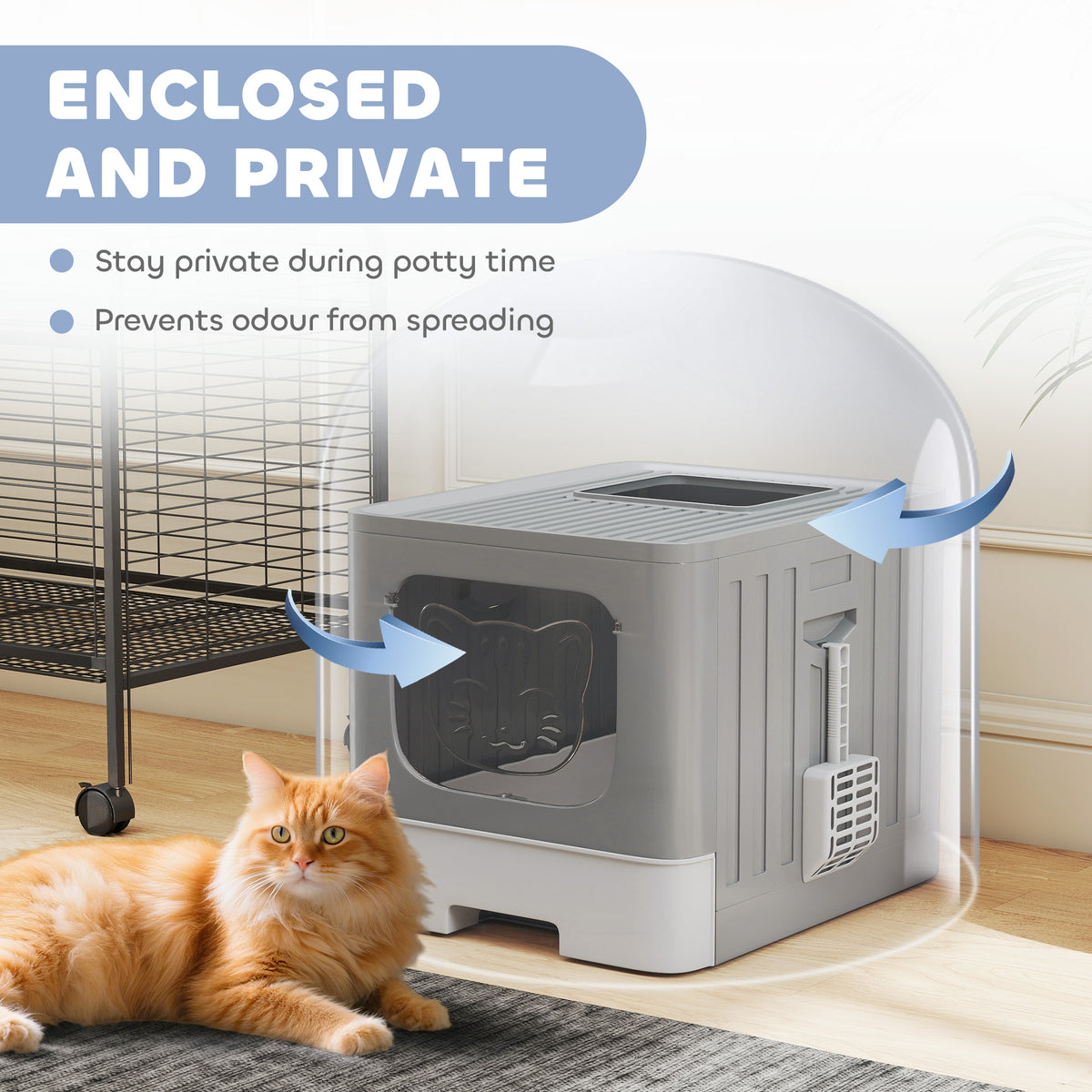 Enclosed Cat Litter Box with Drawer, Scoop and Lid - Grey-Cats-DECOROLALA