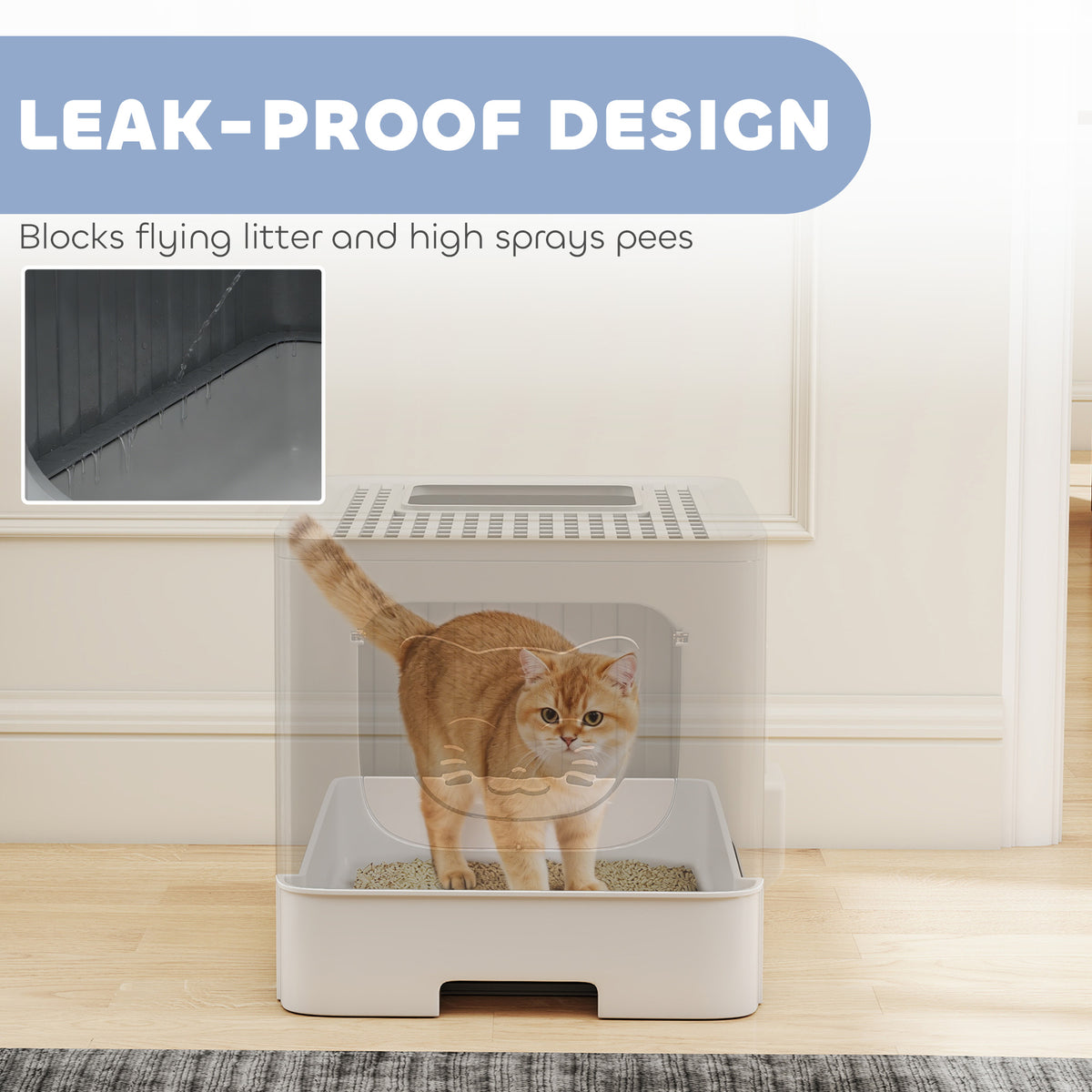 Enclosed Cat Litter Box with Drawer, Scoop and Lid - Grey-Cats-DECOROLALA
