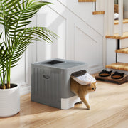 Enclosed Cat Litter Box with Drawer, Scoop and Lid - Grey-Cats-DECOROLALA