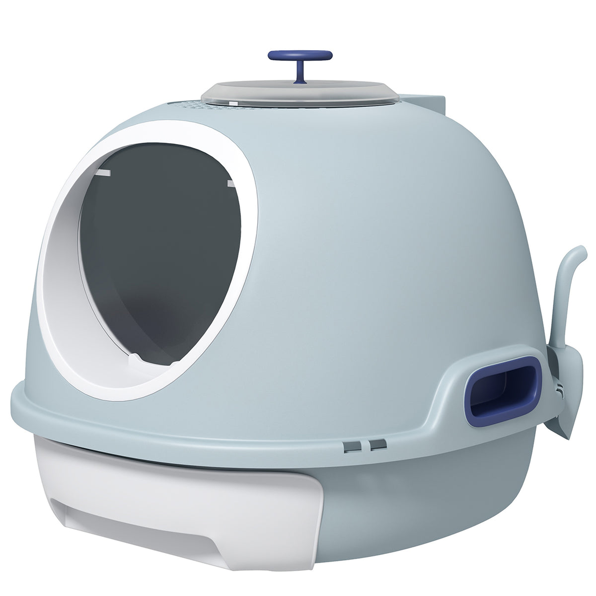 Enclosed Cat Litter Box with Drawer, Scoop, and Skylight - Blue-Cats-DECOROLALA