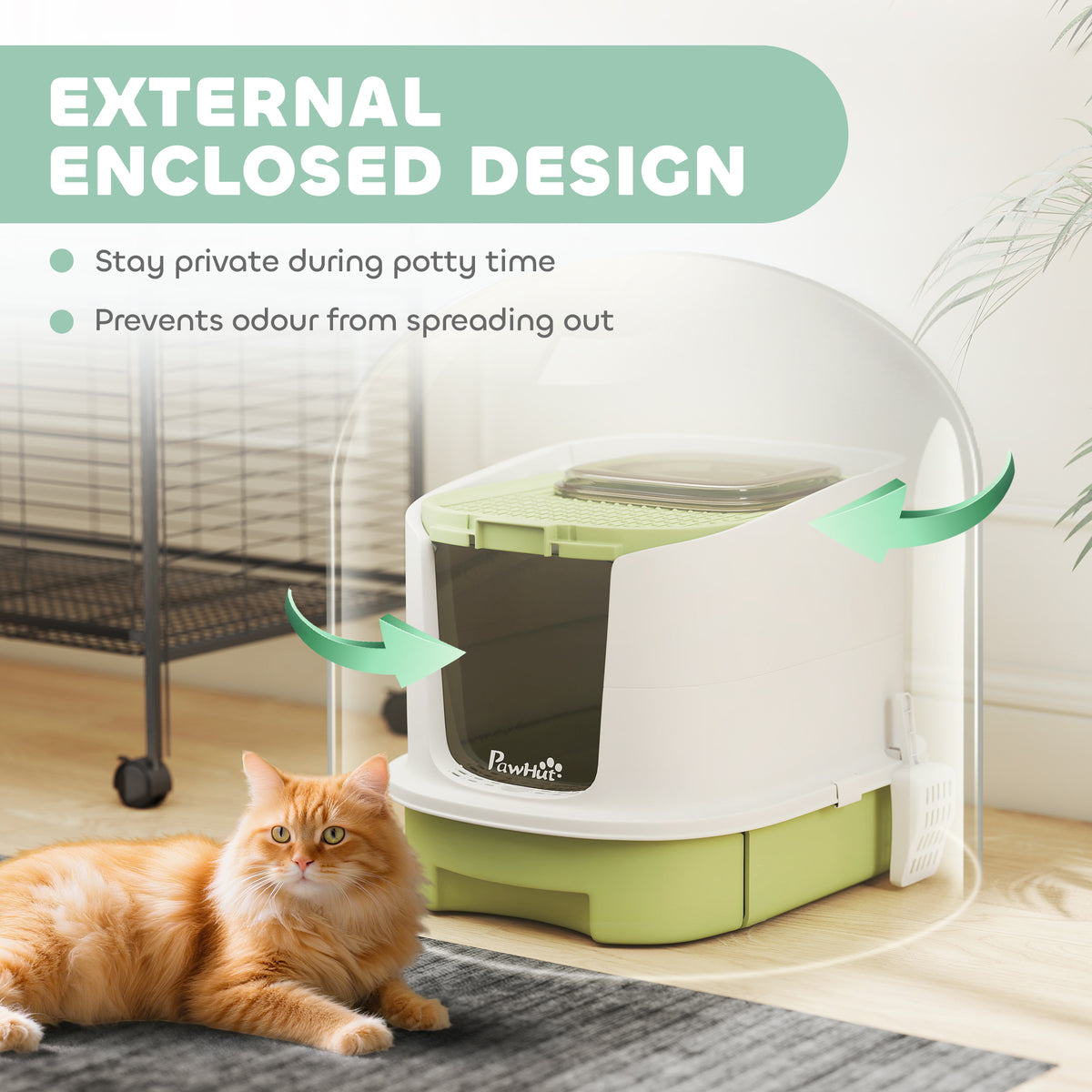 Enclosed Cat Litter Box with Drawer, Top Entry & Scoop - Green-Cats-DECOROLALA