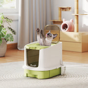 Enclosed Cat Litter Box with Drawer, Top Entry & Scoop - Green-Cats-DECOROLALA