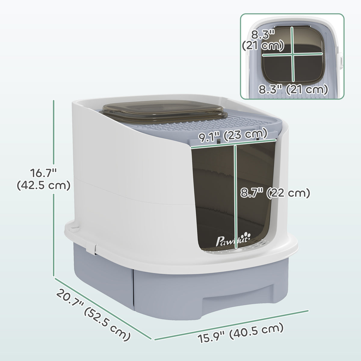Enclosed Cat Litter Box with Drawer, Top Entry & Scoop - Grey-Cats-DECOROLALA