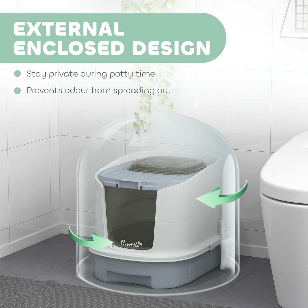 Enclosed Cat Litter Box with Drawer, Top Entry & Scoop - Grey-Cats-DECOROLALA