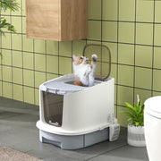 Enclosed Cat Litter Box with Drawer, Top Entry & Scoop - Grey-Cats-DECOROLALA