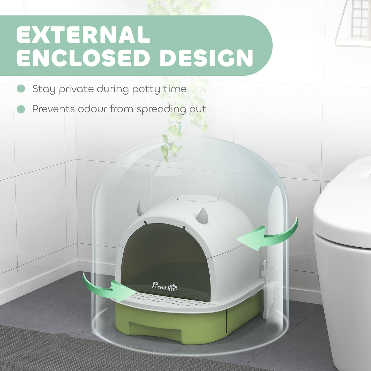 Enclosed Cat Litter Box with Drawer and Scoop - Green-Cats-DECOROLALA