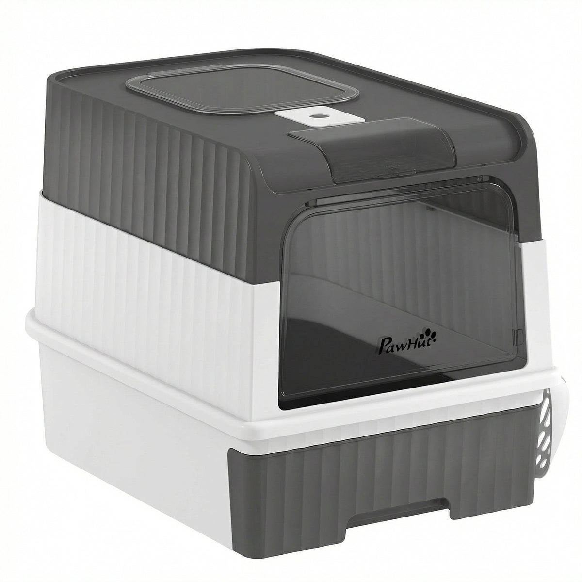 Enclosed Cat Litter Box with Pull-Out Drawer and Scoop - Grey-Cat Supplies-DECOROLALA