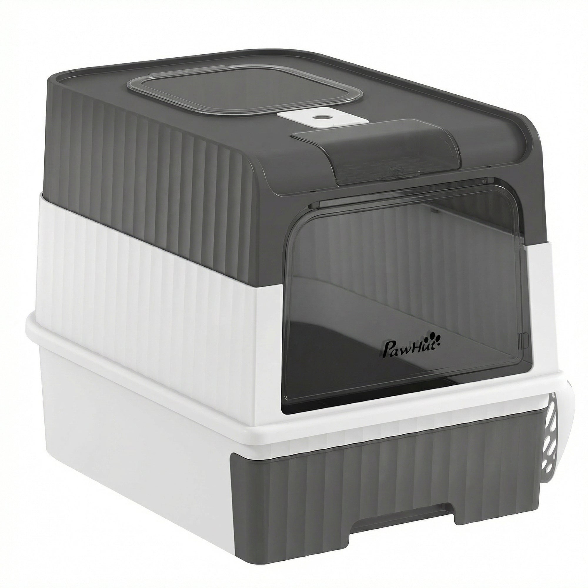 Enclosed Cat Litter Box with Pull-Out Drawer and Scoop - Grey-Cats-DECOROLALA