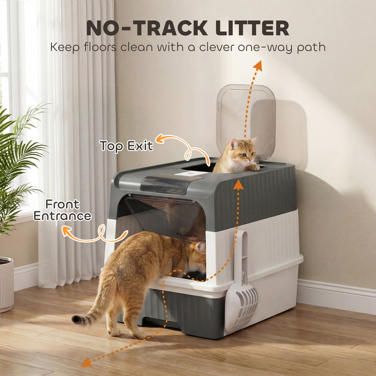 Enclosed Cat Litter Box with Pull-Out Drawer and Scoop - Grey-Cats-DECOROLALA