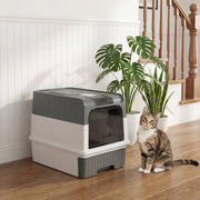 Enclosed Cat Litter Box with Pull-Out Drawer and Scoop - Grey-Cats-DECOROLALA