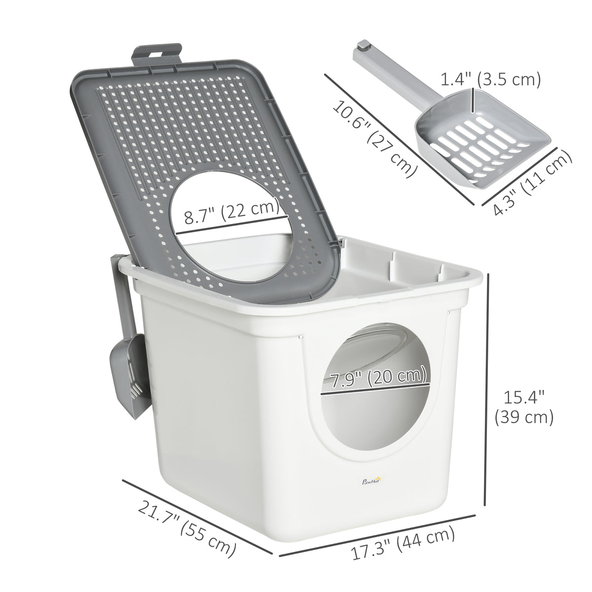 Enclosed Cat Litter Box with Scoop - White 21.7"L x 17.3"W-Cats-DECOROLALA