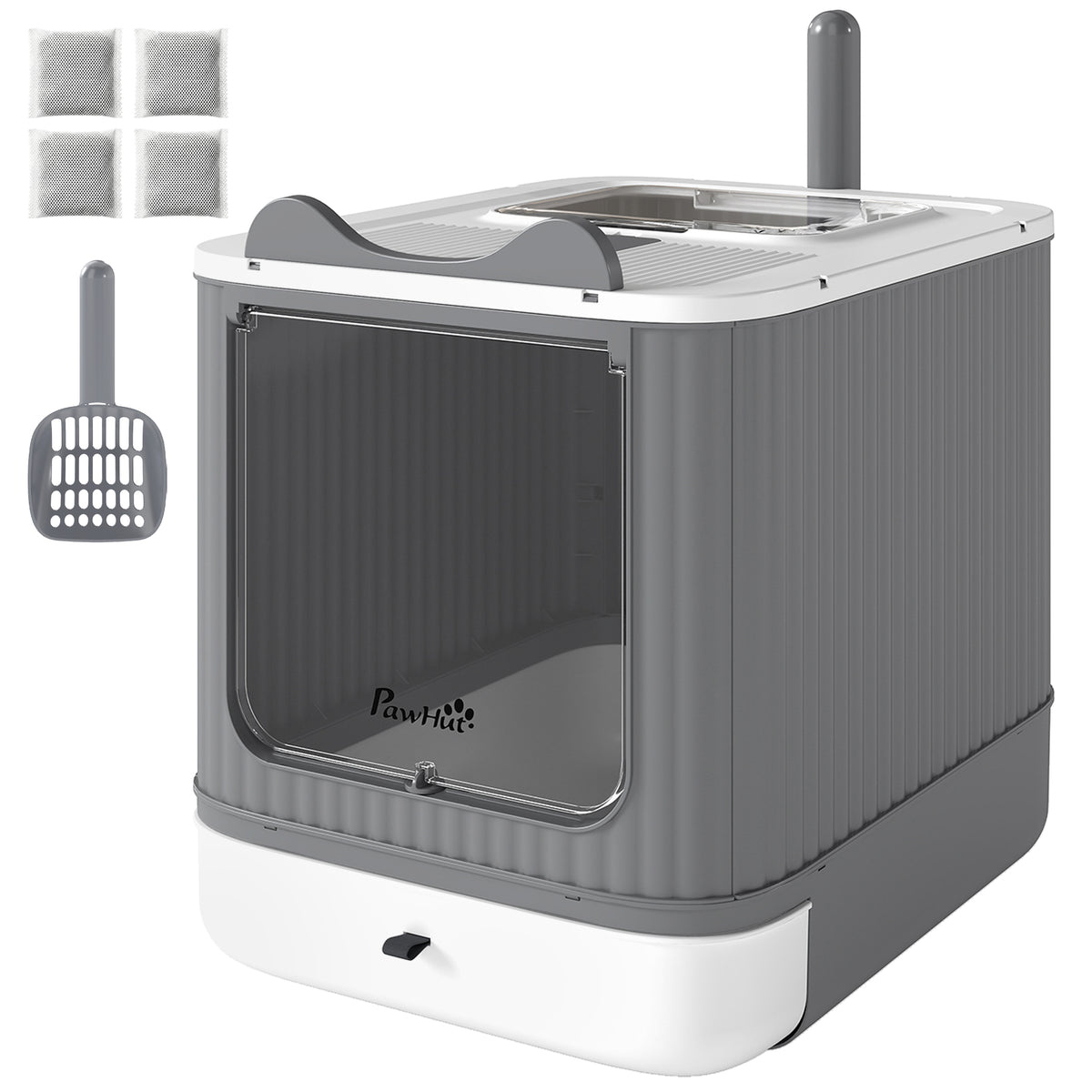Enclosed Cat Litter Box with Top-Exit and Scoop - White-Cat Supplies-DECOROLALA