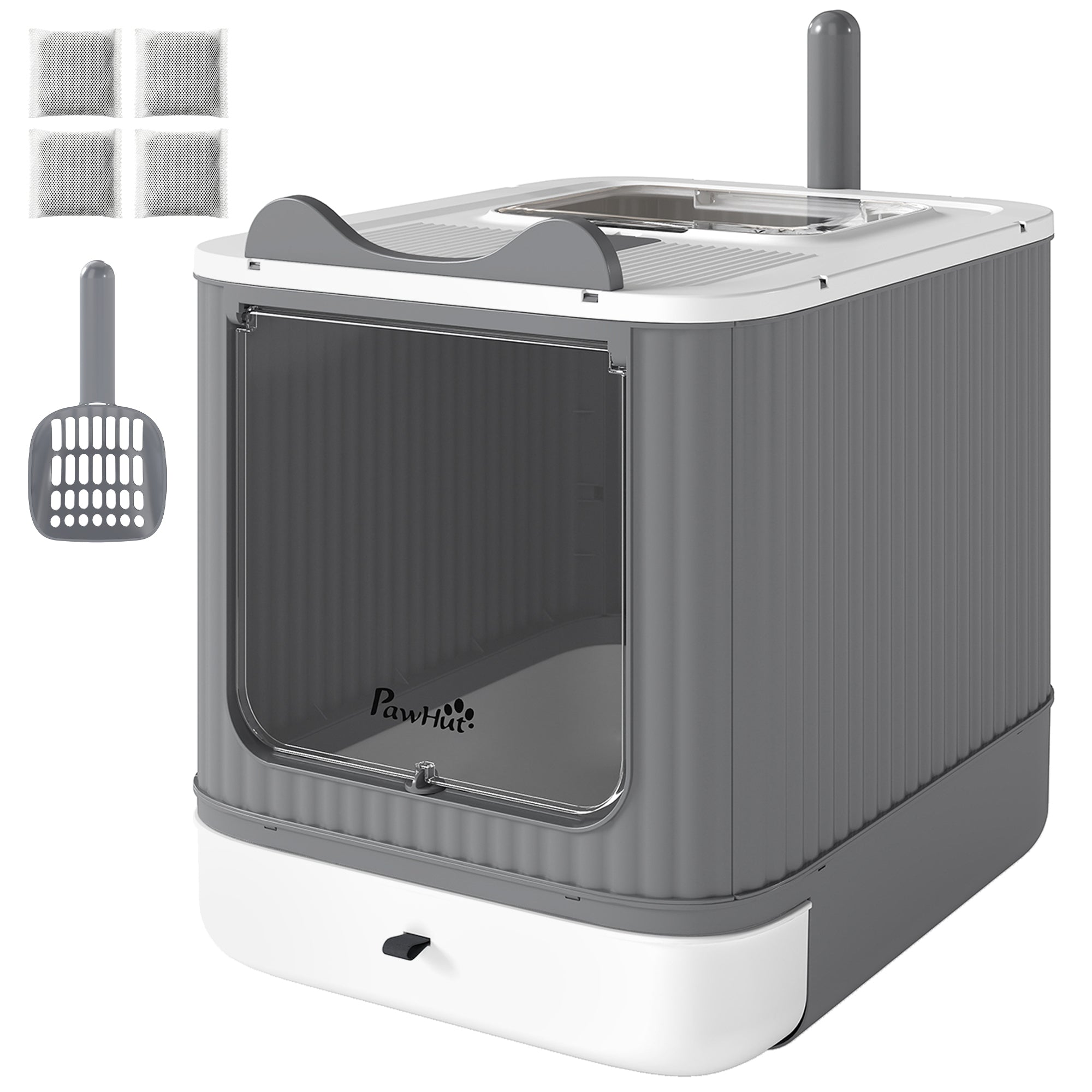 Enclosed Cat Litter Box with Top-Exit and Scoop - White-Cats-DECOROLALA