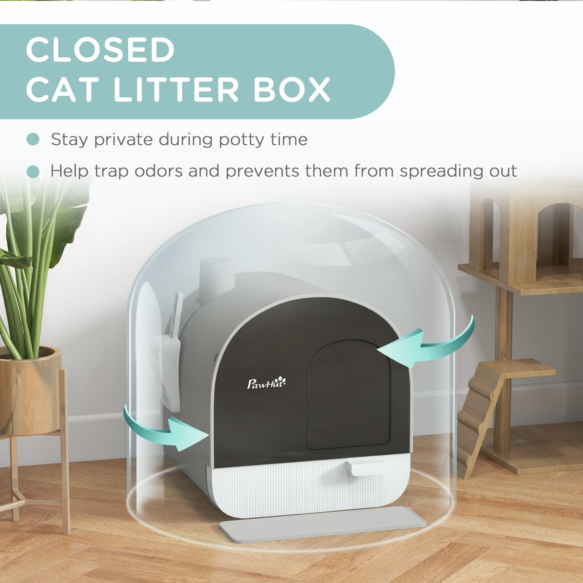 Enclosed Cat Litter Box with Tray, Scoop & Mat - Light Grey-Cats-DECOROLALA