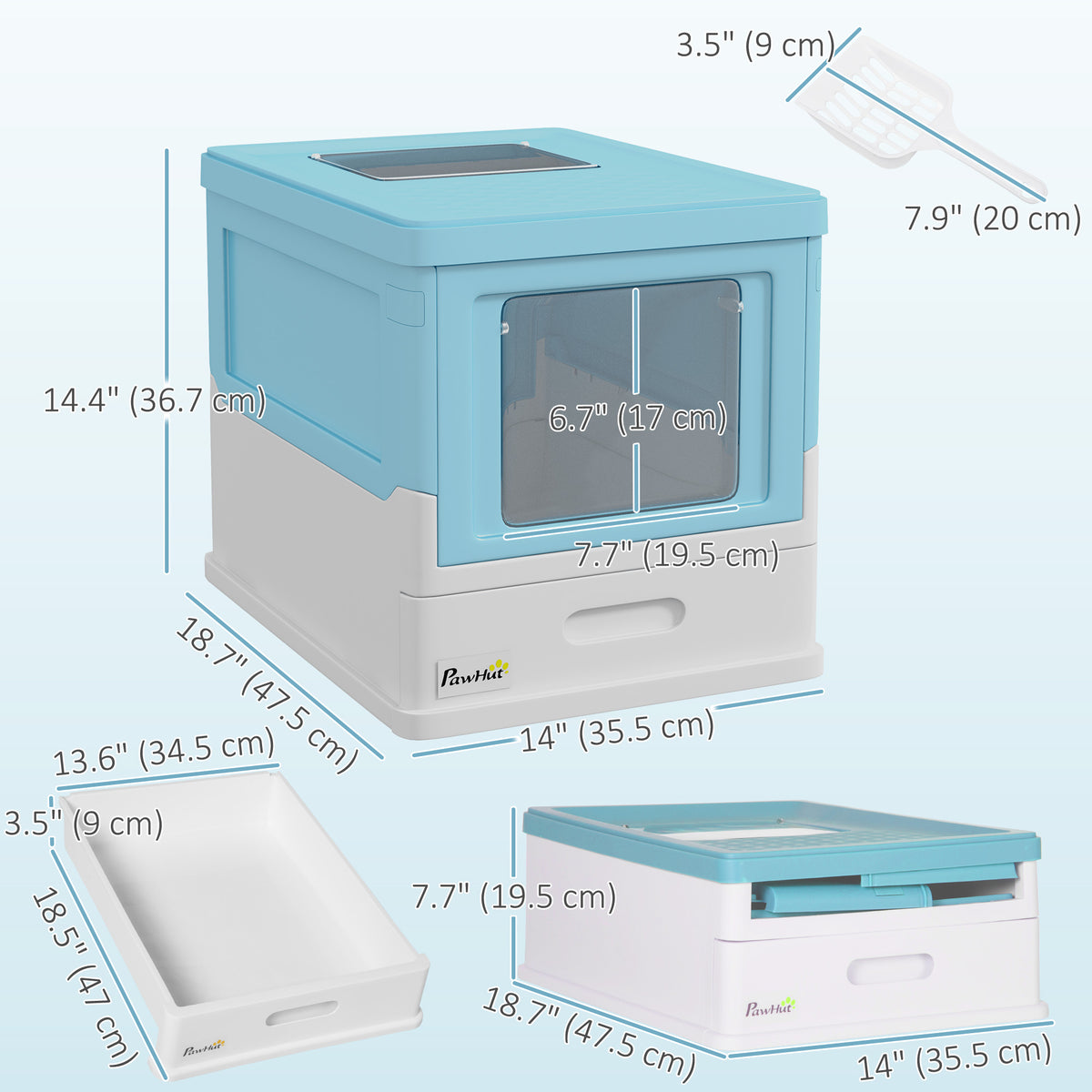 Enclosed Foldable Cat Litter Box with Scoop and Tray - Blue-Cats-DECOROLALA