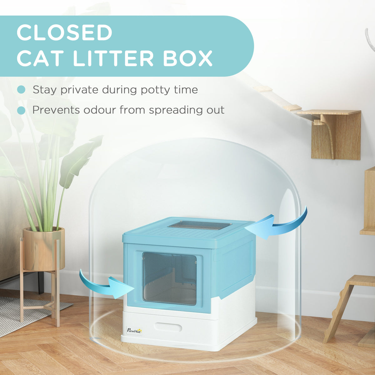 Enclosed Foldable Cat Litter Box with Scoop and Tray - Blue-Cats-DECOROLALA
