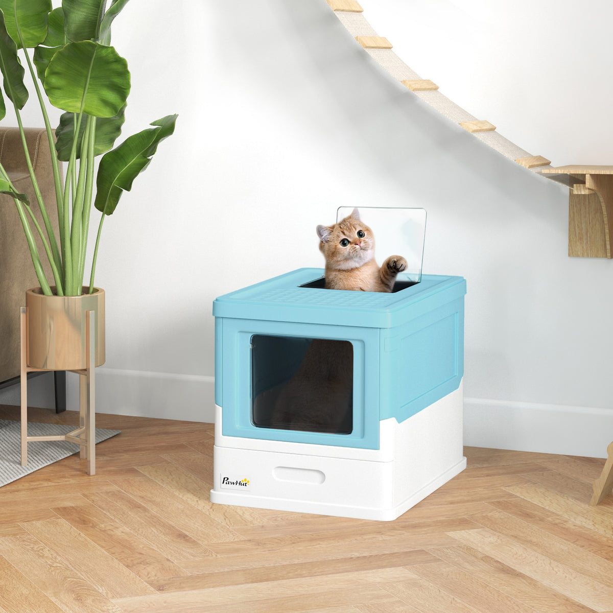 Enclosed Foldable Cat Litter Box with Scoop and Tray - Blue-Cats-DECOROLALA