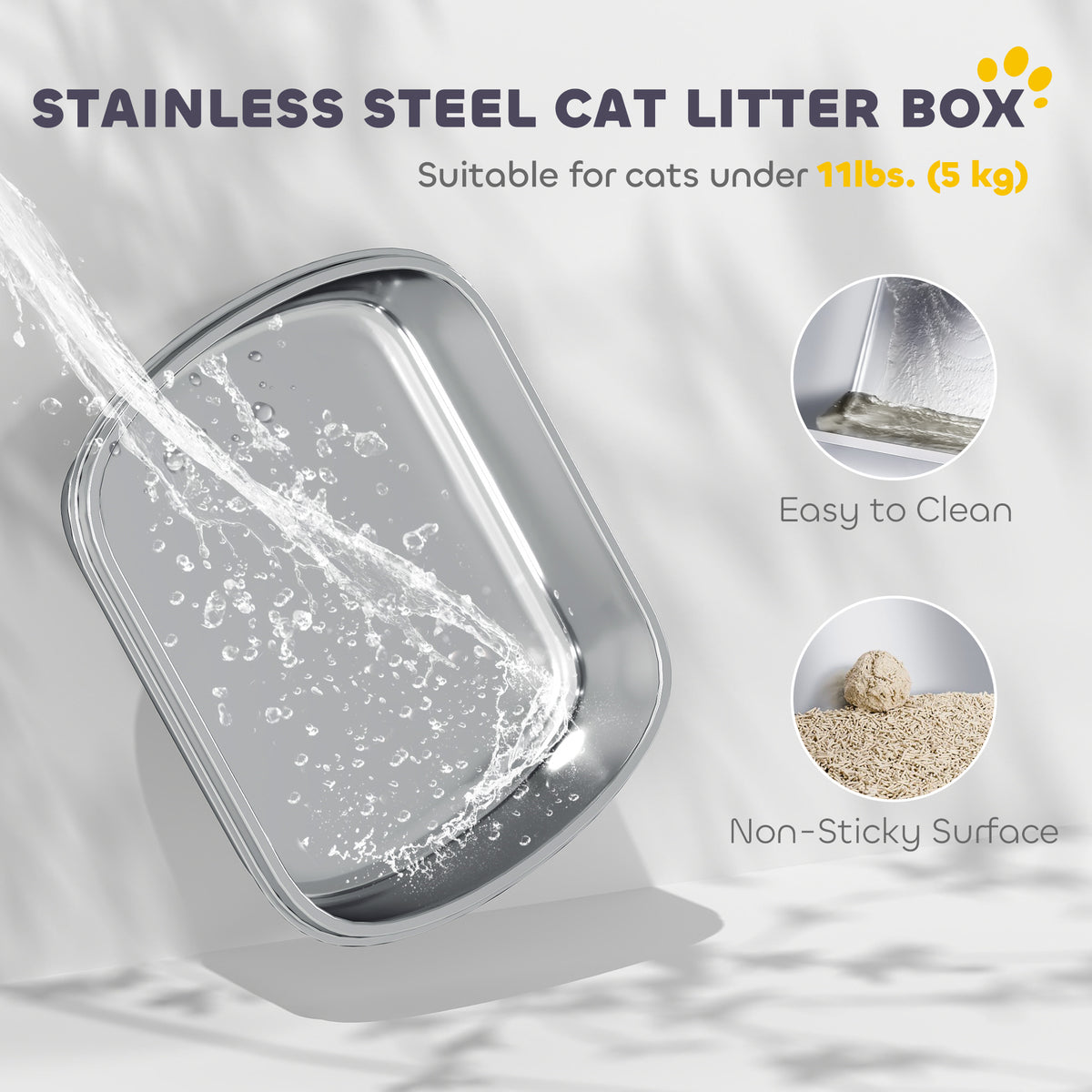 Enclosed Stainless Steel Cat Litter Box with Scoop - White-Cats-DECOROLALA