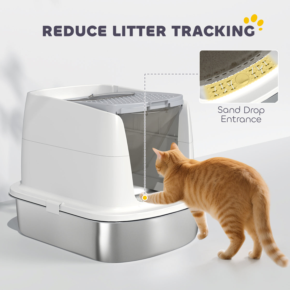 Enclosed Stainless Steel Cat Litter Box with Scoop - White-Cats-DECOROLALA
