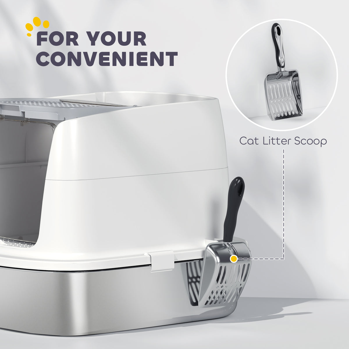 Enclosed Stainless Steel Cat Litter Box with Scoop - White-Cats-DECOROLALA