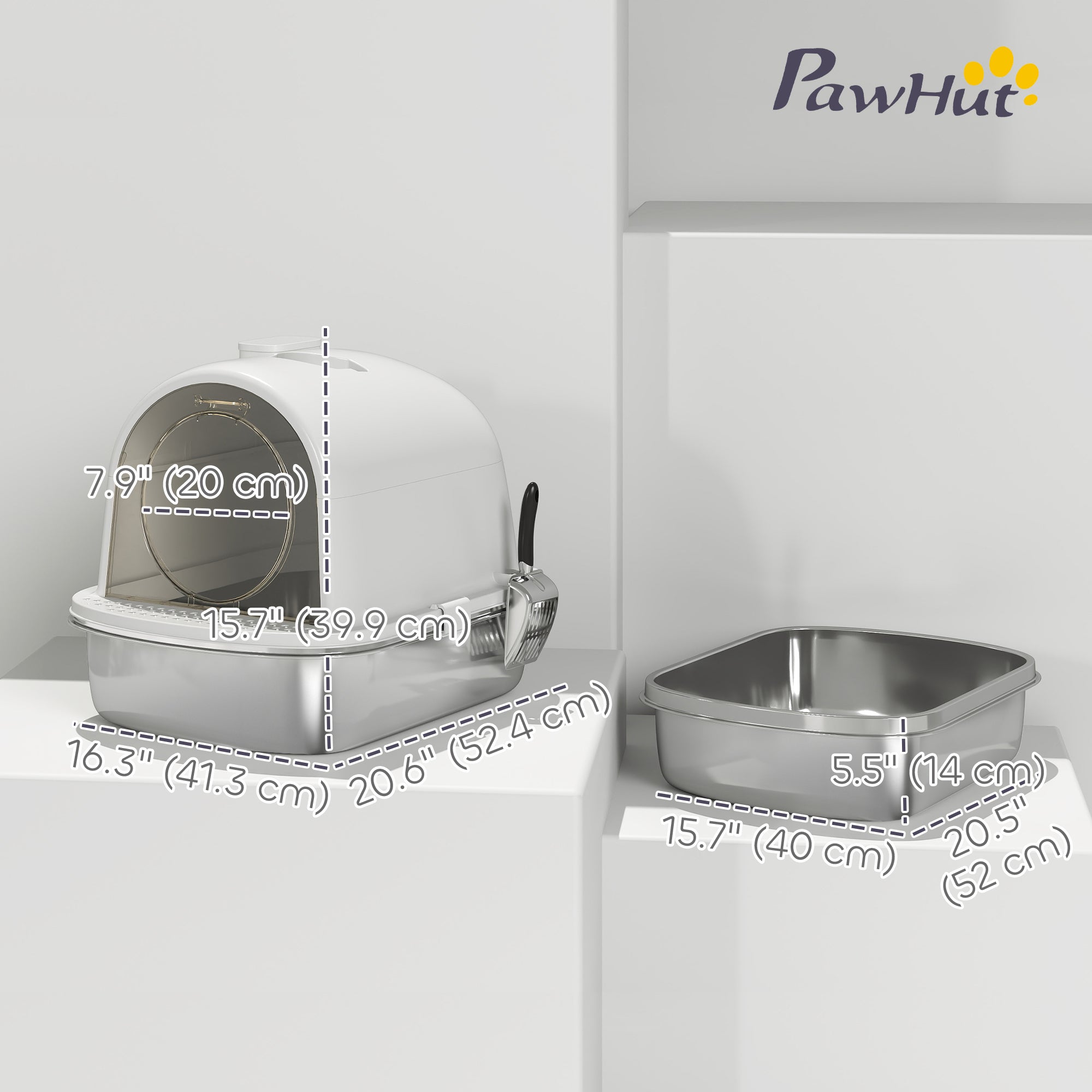 Enclosed Stainless Steel Litter Box, Metal Cat Litter Box with Scoop, Deodorizer Bag, Handle, Easy to Clean-Cats-DECOROLALA