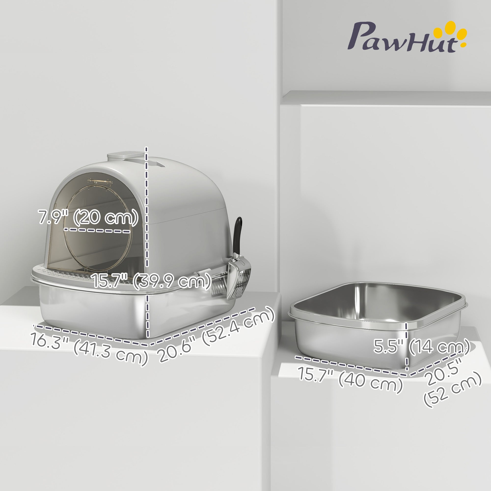 Enclosed Stainless Steel Litter Box, Metal Cat Litter Box with Scoop, Deodorizer Bag, Handle, Easy to Clean-Cats-DECOROLALA