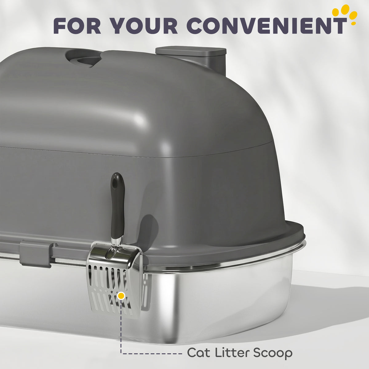 Enclosed Stainless Steel Litter Box with Scoop - Dark Grey-Cats-DECOROLALA