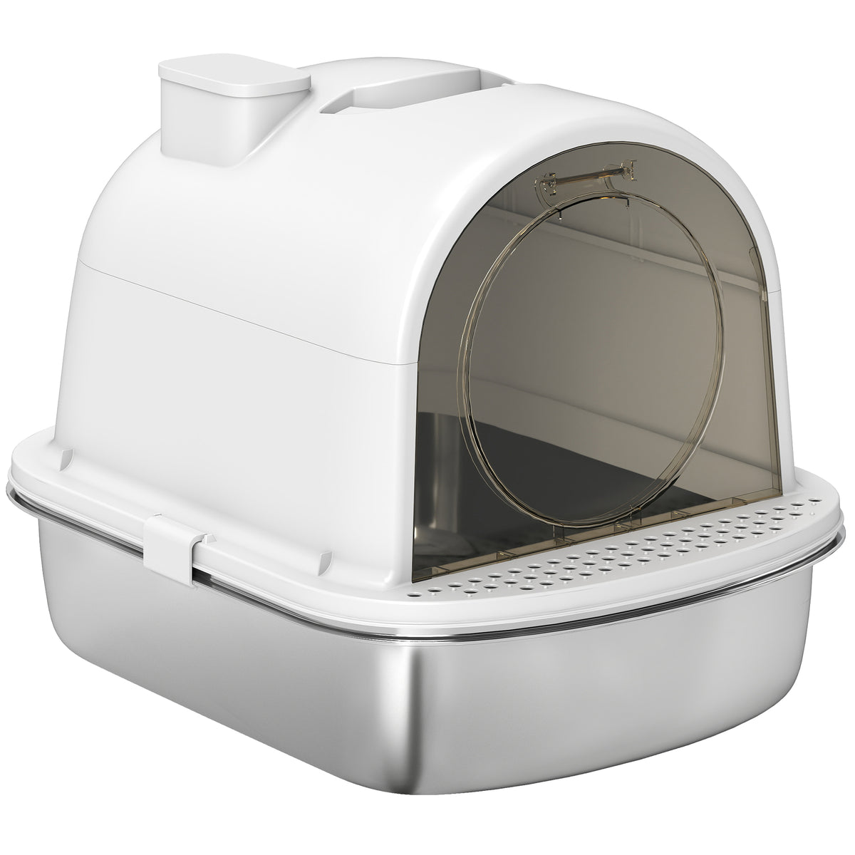 Enclosed Stainless Steel Litter Box with Scoop - White/Silver-Cats-DECOROLALA